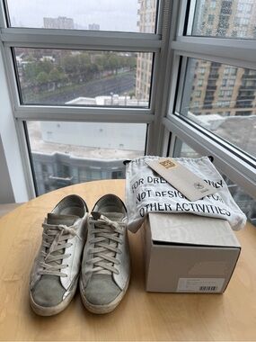Golden Goose White and Gray Suede Low-Top Sneakers